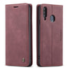 Para Galaxy A20s CaseMe-013 Estuche de cuero con tapa horizontal multifuncional con ranura para tarjeta, soporte y billetera (rojo vino)