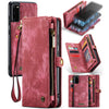Para Galaxy S20 CaseMe Estuche de cuero con tapa horizontal multifuncional desmontable, con ranura para tarjeta y soporte y billetera con cremallera y marco de fotos (rojo)