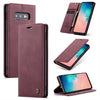 CaseMe-013 Estuche multifuncional de cuero abatible horizontal retro esmerilado para Galaxy S10 E, con ranura para tarjeta, soporte y billetera (rojo vino)