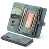 CaseMe-008 Estuche de cuero con tapa horizontal esmerilado retro multifuncional desmontable para Galaxy A50, con ranura para tarjeta, soporte, billetera con cremallera y marco de fotos (azul)