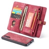 CaseMe-008 Estuche de cuero con tapa horizontal esmerilado retro multifuncional desmontable para Galaxy A50, con ranura para tarjeta, soporte, billetera con cremallera y marco de fotos (rojo)