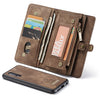 CaseMe-008 Estuche de cuero con tapa horizontal esmerilado retro multifuncional desmontable para Galaxy A50, con ranura para tarjeta, soporte, billetera con cremallera y marco de fotos (marrón)