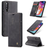 CaseMe-013 Estuche multifuncional de cuero con tapa, horizontal, esmerilado, retro para Galaxy A70, con ranura para tarjeta, soporte, billetera con cremallera y marco de fotos (negro)