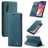 CaseMe-013 - Estuche multifuncional de cuero con tapa, horizontal, esmerilado, retro para Galaxy A70, con ranura para tarjeta, soporte, billetera con cremallera y marco de fotos (azul)