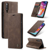 CaseMe-013 Estuche multifuncional de cuero abatible horizontal retro esmerilado para Galaxy A70, con ranura para tarjeta, soporte, billetera con cremallera y marco de fotos (café)