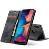 CaseMe-013 - Estuche multifuncional de cuero con tapa horizontal, esmerilado retro, para Galaxy A20 / A30, con ranura para tarjetas, soporte y billetera (negro)