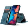 CaseMe-013 Estuche multifuncional de cuero con tapa horizontal, esmerilado retro, para Galaxy A20 / A30, con ranura para tarjeta, soporte y billetera (azul)