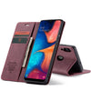 CaseMe-013 Estuche multifuncional de cuero abatible horizontal retro esmerilado para Galaxy A20 / A30, con ranura para tarjeta, soporte y billetera (rojo vino)