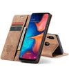 CaseMe-013 Estuche multifuncional de cuero con tapa, horizontal, esmerilado retro, para Galaxy A20 / A30, con ranura para tarjeta, soporte y billetera (marrón)
