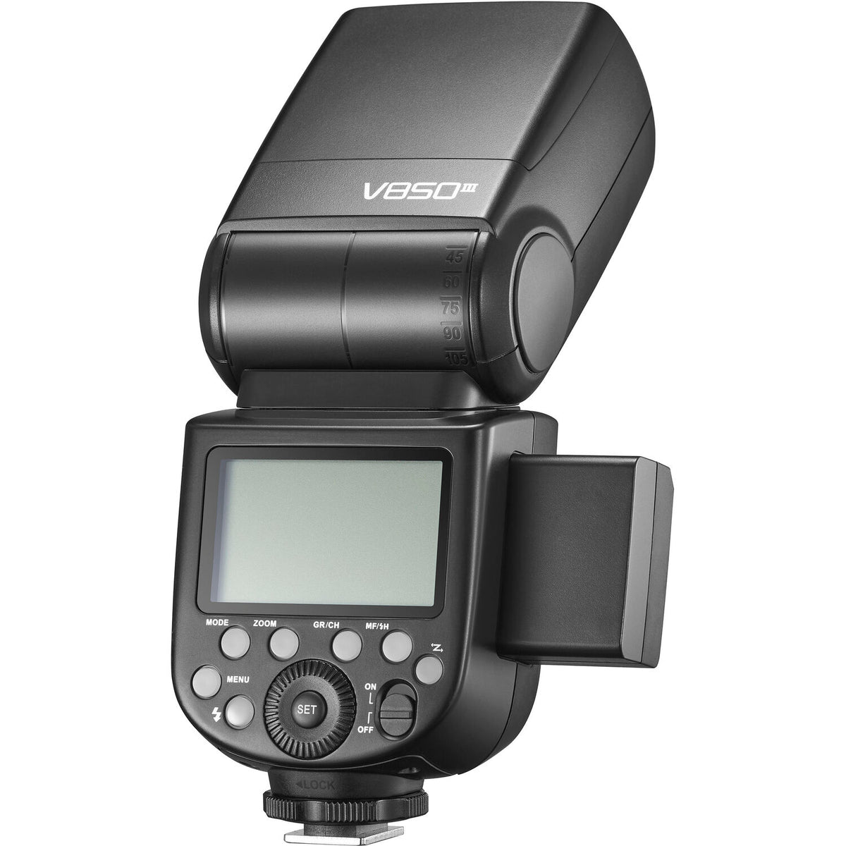 Flash Godox V850III con batería de litio vista frontal