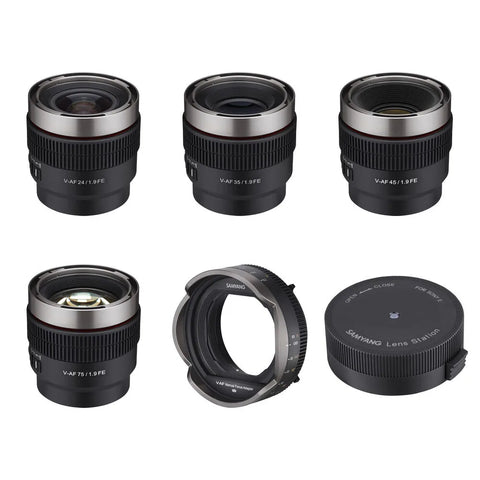 Samyang Maleta 4 Lentes Cine 24mm 35mm 45mm y 75mm T1.9 Adaptador Enfoque Manual y Lens Station