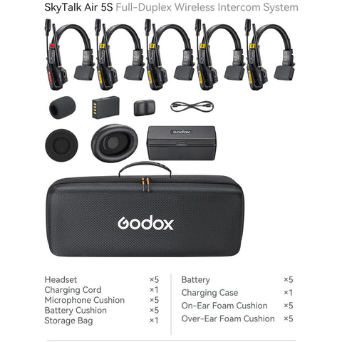 Godox SkyTalk Air 5S Sistema de Intercomunicación Inalámbrico Para 5 Personas
