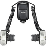 Flash macro Godox MF-T76C doble cabezal montado en objetivo
