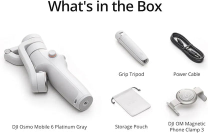 DJI Osmo Mobile 6 - Estabilizador de teléfono de 3 ejes, barra de extensión, seguimiento de objetos, portátil y plegable, para Android/iPhone, para vlogging, videos de You Tube y TikTok, gris platino