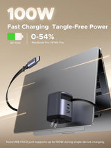 Cargador UGREEN Nexode 100W retráctil puertos y conexiones