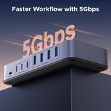 Switch USB 3.0 UGREEN 7 dispositivos puertos y conexiones