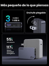 Cargador UGREEN Nexode Pro 65W slim en uso