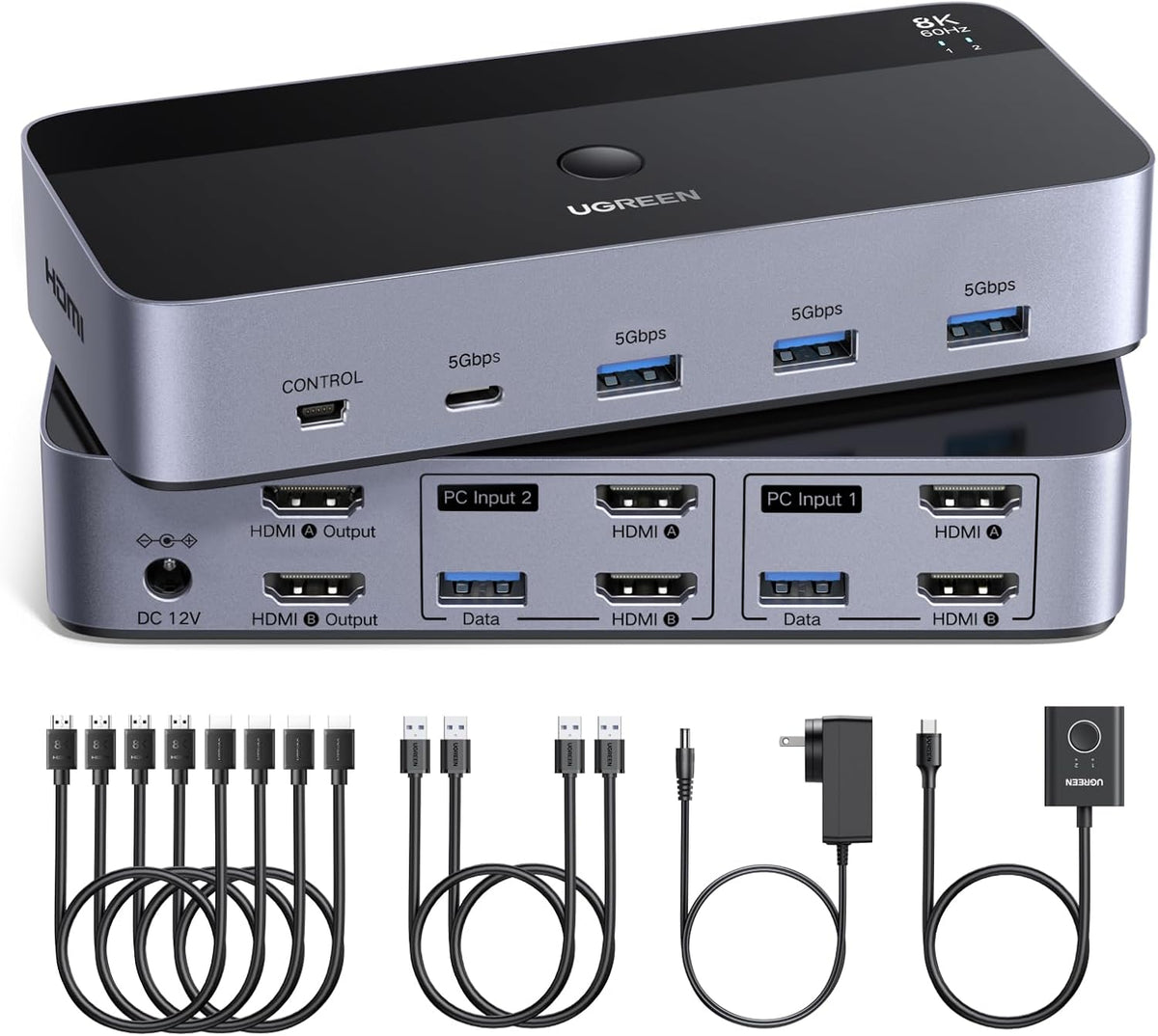 Switch KVM UGREEN HDMI 8K 2 monitores vista principal