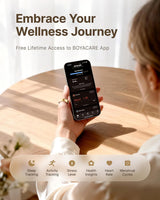 Usuaria revisando sus datos de salud del BOYACARE Ring en la app