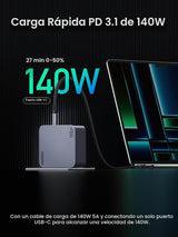 Cargador UGREEN Nexode Pro 160W 4 puertos puertos y conexiones