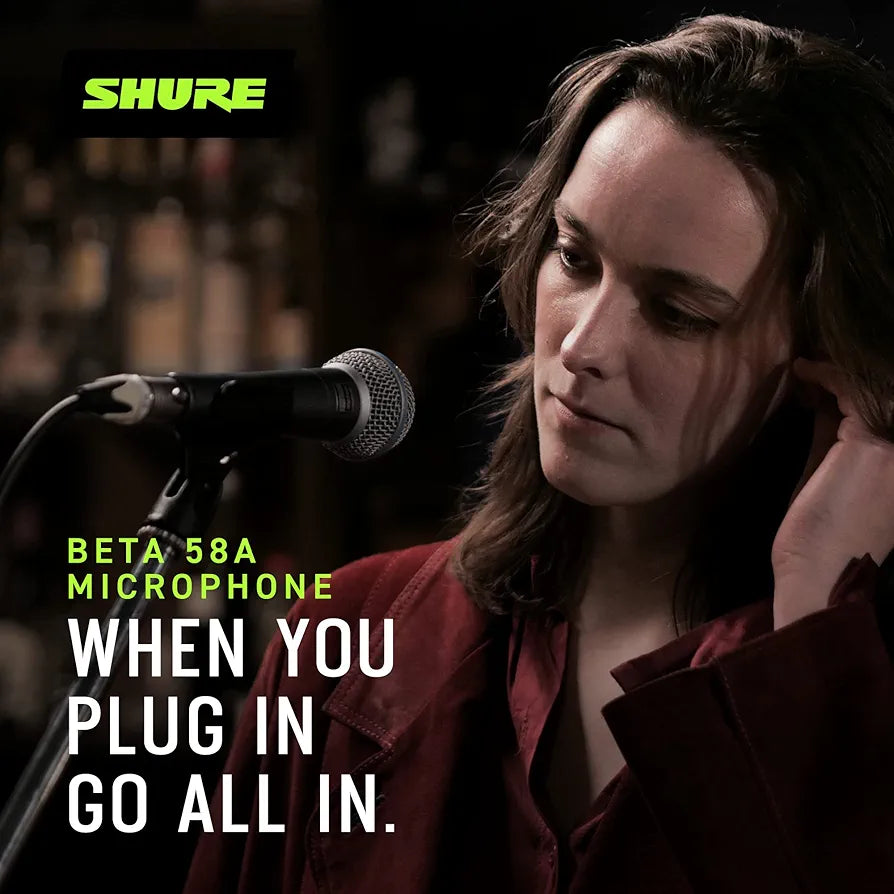 Shure BETA 58A Vocal Microphone - Single Element Supercardioid Dynamic Mic for Stage and Studio, Includes A25D Adjustable Stand Adapter, 5/8” to 3/8”  Thread Adapter and Storage Bag