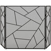 [EU Almacén] Pantalla para chimenea de acero plegable de 3 paneles con diseño geométrico y patas antideslizantes, 135 cm (ancho) x 1,2 cm (profundidad) x 85 cm (alto), color negro.