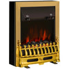 [UK Almacén] Chimenea eléctrica contemporánea con efecto de llama de carbón, calefactor empotrable, ventana de cristal, iluminación LED, 1000W/2000W, color dorado.