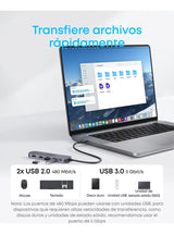 Hub USB-C Anker 5 en 1 con HDMI gris, vista de funciones
