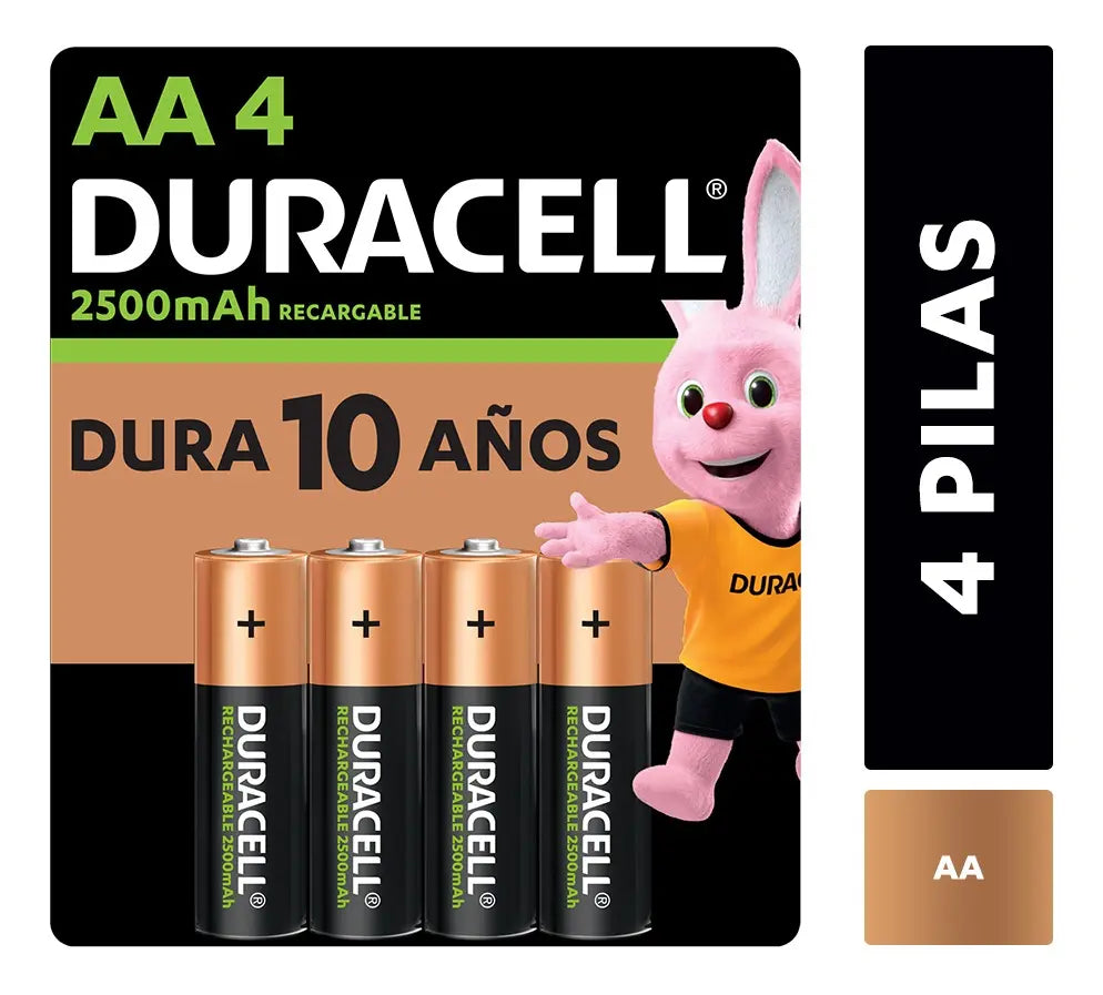 Pilas Duracell recargables AA de 2500 mAh pack de 4
