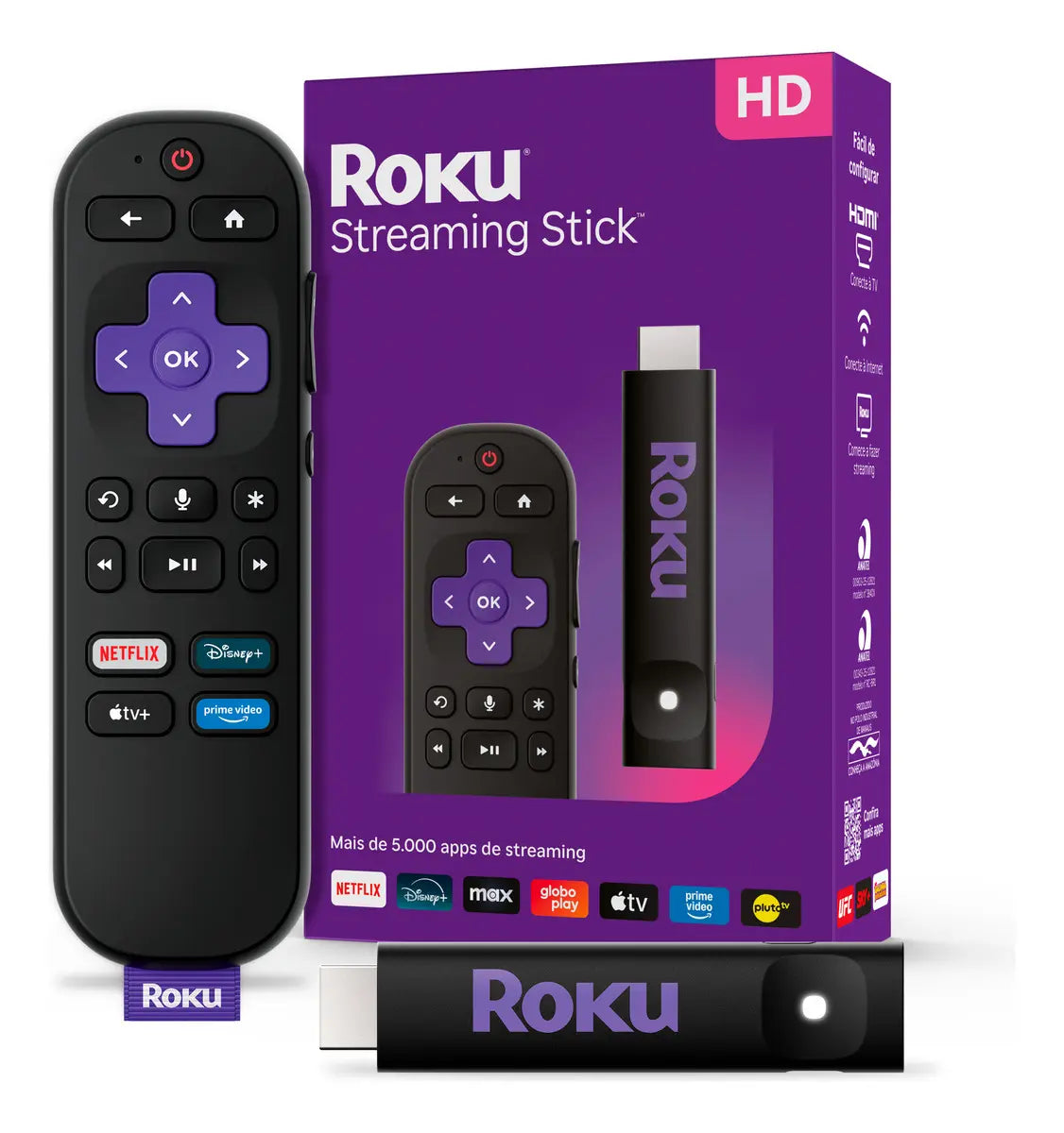 Roku Streaming Stick HD 3840BR con control remoto de voz, vista principal