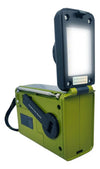 Radio de emergencia solar con dinamo Mlab verde vista lateral
