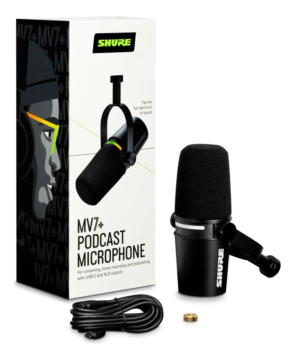 Micrófono Shure MV7+ USB-C/XLR Negro para Podcast, Streaming y Home Studio