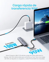 Hub USB-C Anker 5 en 1 con HDMI gris, vista desde otro ángulo
