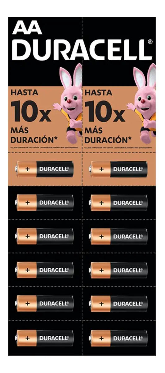 Pilas Duracell AA alcalinas tira de 12 unidades