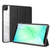 Funda TOBY negra abierta mostrando la cubierta transparente del Galaxy Tab A9