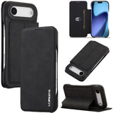 Flip cover LC.IMEEKE color negro para iPhone Air cerrado, abierto y en modo soporte