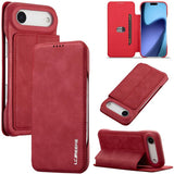 Flip cover LC.IMEEKE color rojo para iPhone Air cerrado, abierto y en modo soporte