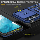 Carcasa Armor azul marino para Samsung Galaxy S23 FE 5G con borde elevado sobre la pantalla y la cámara