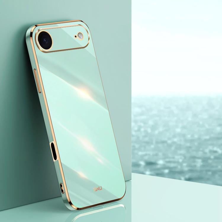 Carcasa XINLI color verde menta para iPhone Air con contorno galvanizado dorado