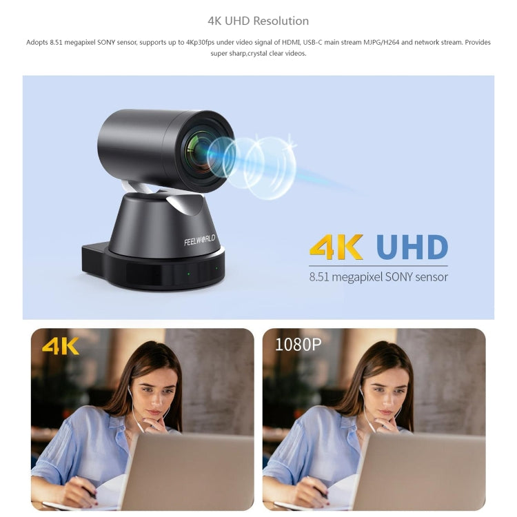 Cámara FEELWORLD 4K12X 4K PTZ Zoom óptico 12X Seguimiento AI HDMI