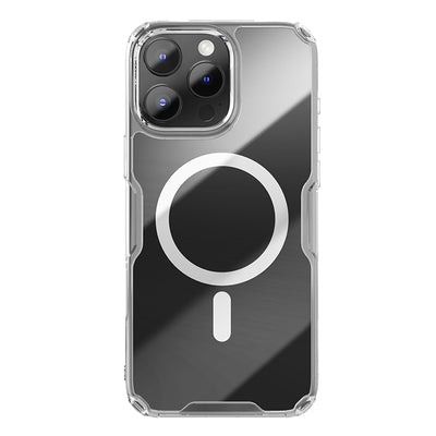 Carcasa NILLKIN Ultra Clear MagSafe para iPhone 16 Pro Max transparente vista trasera con anillo magnetico