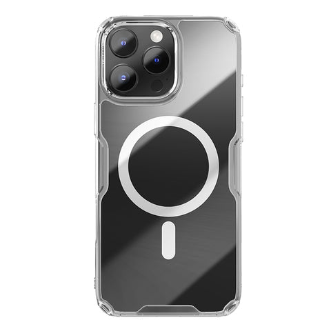Carcasa NILLKIN Ultra Clear MagSafe para iPhone 16 Pro Max transparente vista trasera con anillo magnetico
