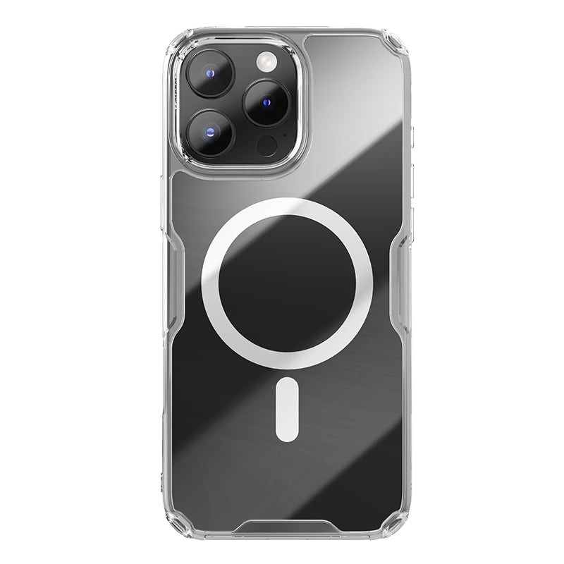 Carcasa NILLKIN Ultra Clear MagSafe para iPhone 16 Pro Max transparente vista trasera con anillo magnetico