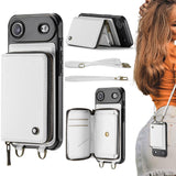 Carcasa billetera JEEHOOD C22 color blanco para iPhone Air con correa, cordón y billetera abierta