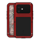 Carcasa blindada LOVE MEI color rojo para iPhone 17, vista frontal y trasera
