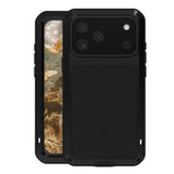 Carcasa blindada LOVE MEI color negro para iPhone 17 Pro Max, vista frontal y trasera