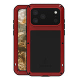 Carcasa blindada LOVE MEI color rojo para iPhone 17 Pro Max, vista frontal y trasera
