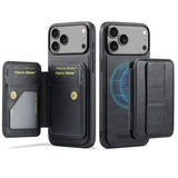 Carcasa Fierre Shann para iPhone 17 Pro Max color negro con tarjetero abierto y vista trasera