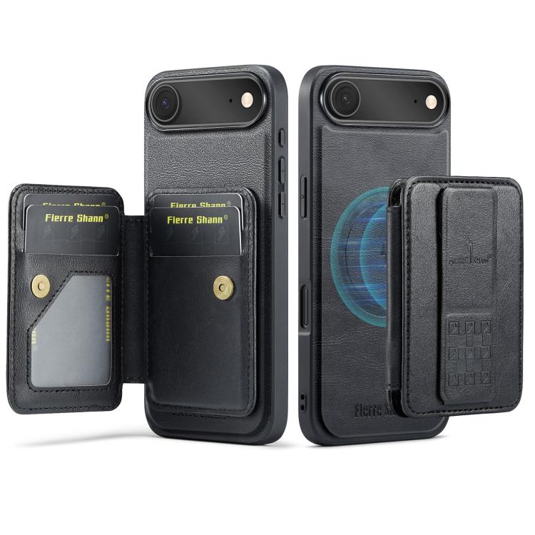 Carcasa Fierre Shann para iPhone Air color negro con tarjetero abierto y vista trasera
