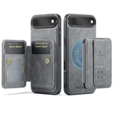Carcasa Fierre Shann para iPhone Air color gris con tarjetero abierto y vista trasera